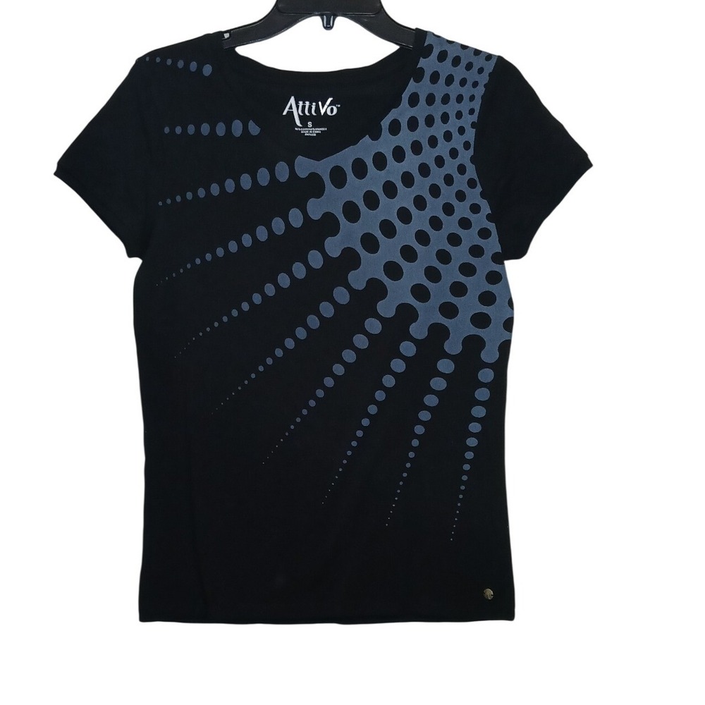 Attivo Womens Graphic T-Shirt Black Blue Dot Sunburst Print Cotton Blend Size S